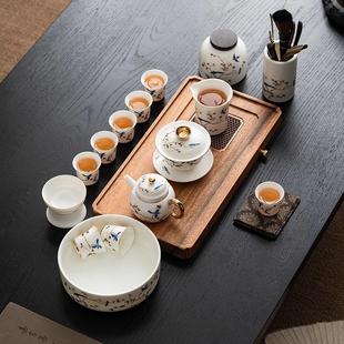 泡茶杯 IKXO萱草莺飞羊脂玉瓷三才盖碗女高档家用会客功夫茶具套装
