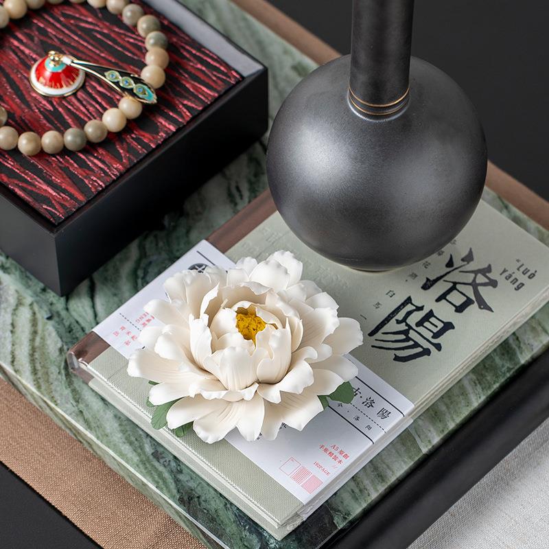 新中式禅意花器托盘组合摆件宋代美学茶几书房样板间飘窗茶桌装饰