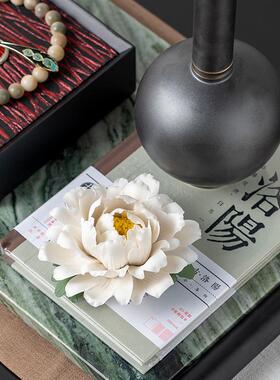 新中式禅意花器托盘组合摆件宋代美学茶几书房样板间飘窗茶桌装饰