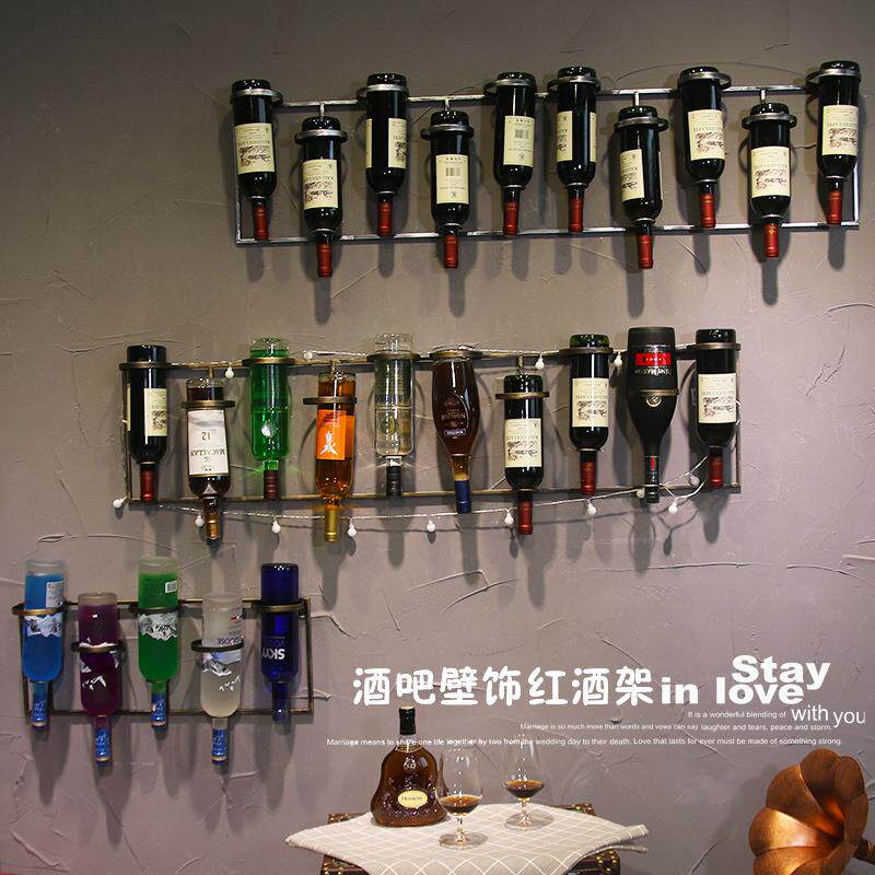 欧式创意五瓶横款复古酒架壁品家用咖啡厅墙上装挂饰架铁艺架红酒