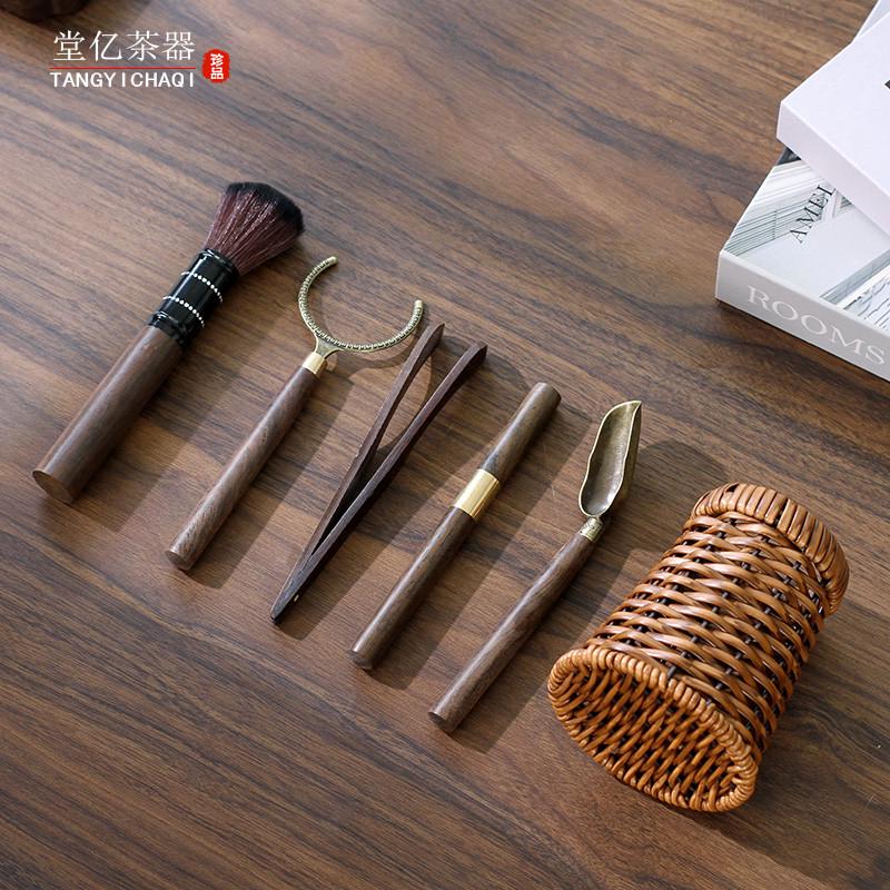 越南手工藤编茶道六君子 茶夹茶勺茶针茶匙竹制功夫茶具配件茶筒