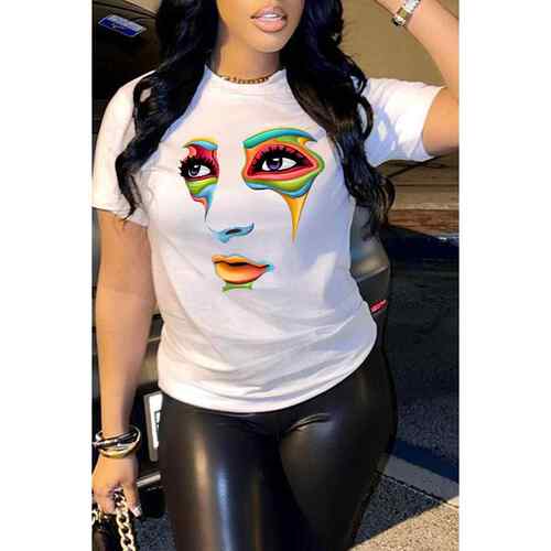 Cartoon print letter white t short sleeved female