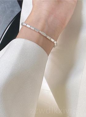 新款S编92时5纯银银手链女手环方块手织链简约尚手镯ins小众设计