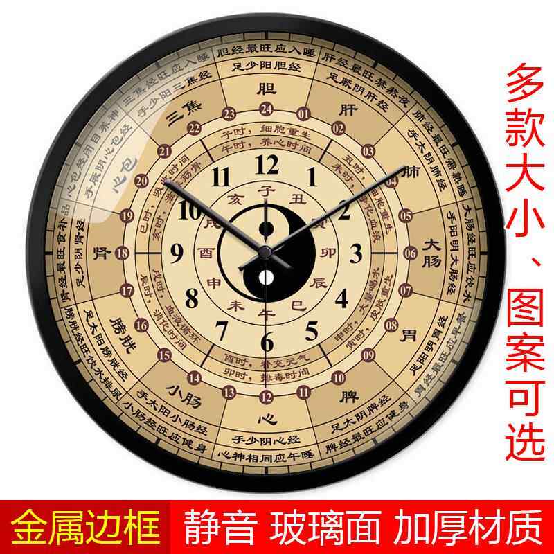 子午流注十二时辰养生挂钟中医表盘医院门诊中医馆经络图静音钟表