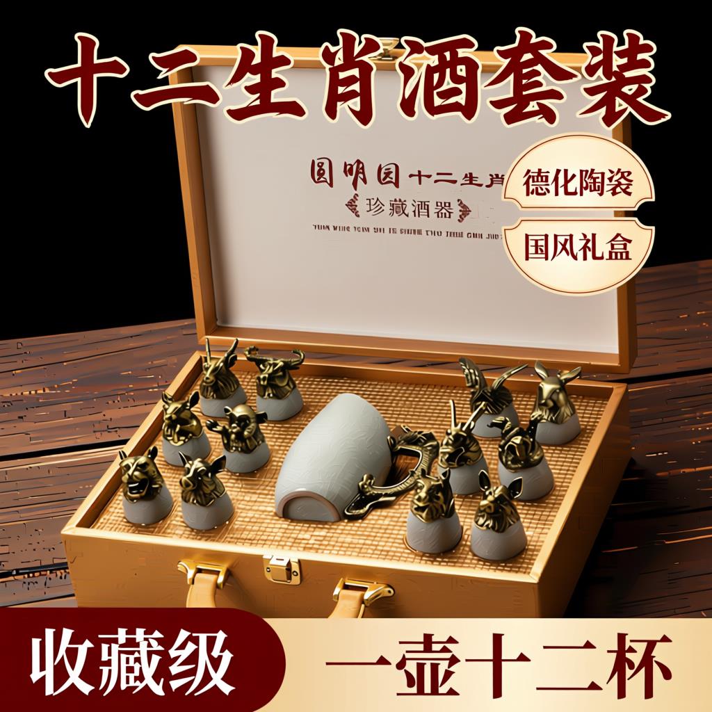 陶瓷白酒杯分酒器礼盒套组十二生肖酒杯酒具轻奢烈酒杯家用送礼品