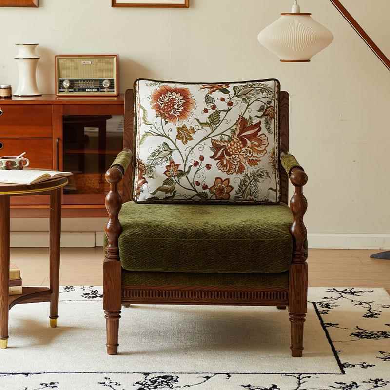 美实木沙发式厅休闲椅YCH布艺法白蜡单人沙发式椅懒客人复古老虎