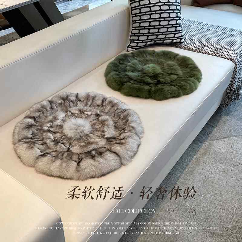皮草狐狸毛坐垫圆形椅子垫毛毛沙发垫凳子屁股垫真皮毛一体餐椅垫