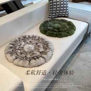 皮草狐狸毛坐垫圆形椅子垫毛毛沙发垫凳子屁股垫真皮毛一体餐椅垫