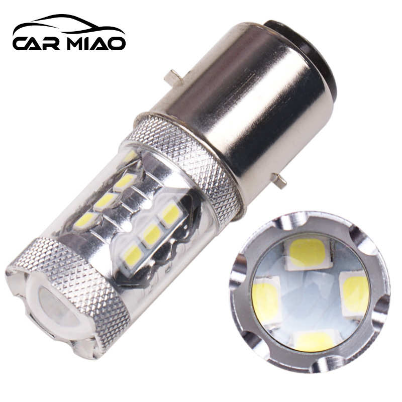 三轮车摩托车前大灯H6 双爪 BA20D 80w 16LED 大功率电动车前照灯