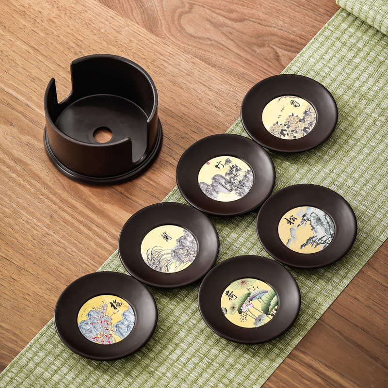 厂家纯铜茶具 镶嵌杯隔热茶托禅意铜垫垫茶杯配件木功夫托电木杯