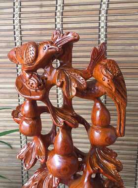 花梨木雕五福花架摆件木头根雕家居客厅电视柜装饰工艺品摆件