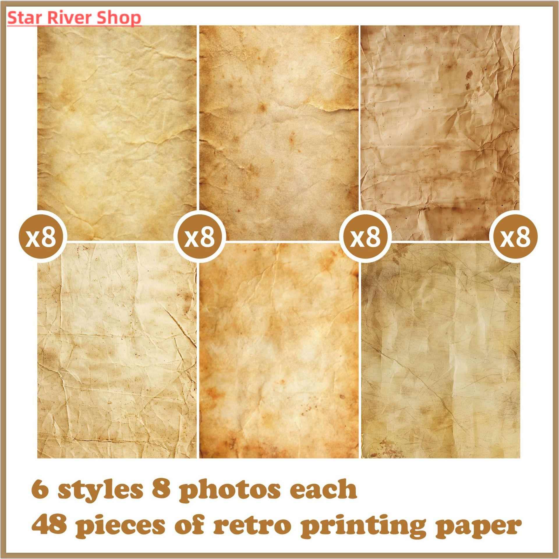 48 Sheets Material Paper for Scrapbooking Vintage Wrinkled