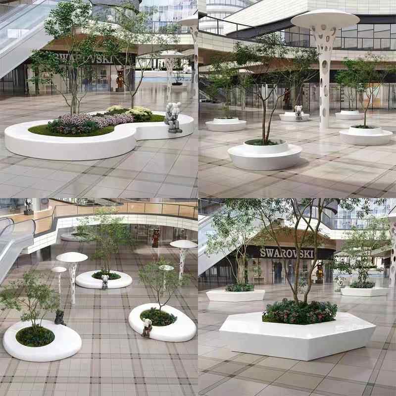 玻璃钢坐凳商场户外树池座椅园林FRP花盆坐椅休闲椅景观凳简约
