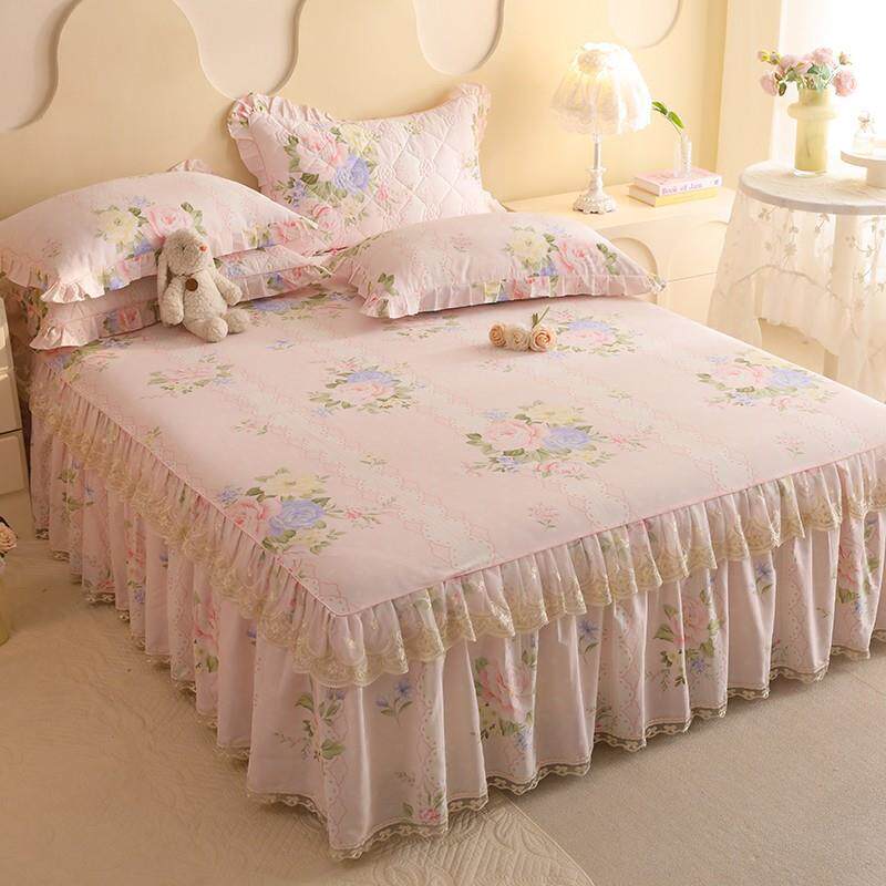 韩版全棉床裙夹棉蕾丝边田园风纯棉床裙裸睡绗缝床罩100全棉床裙