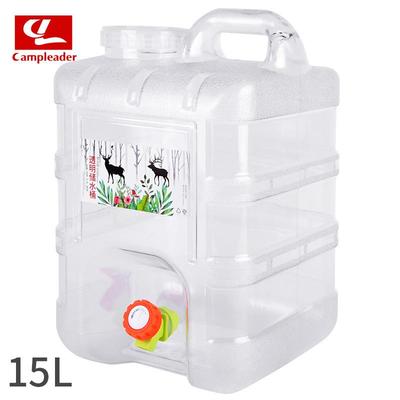 户外储水桶四方PC车载水桶带龙头自驾游茶几桶白色透明水桶15L