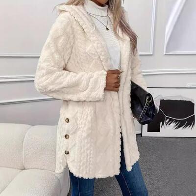 Women's hooded double-sided velvet cardigan long sleeved