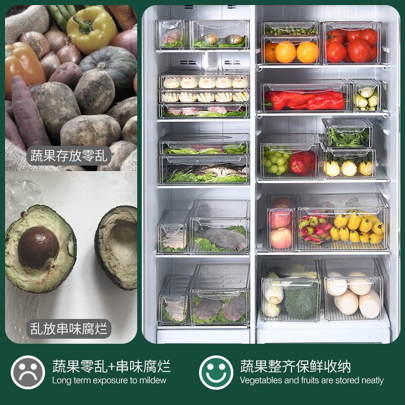冰箱收纳盒4件套可堆叠收纳盒带盖厨房食品柜收纳盒透明储存容器