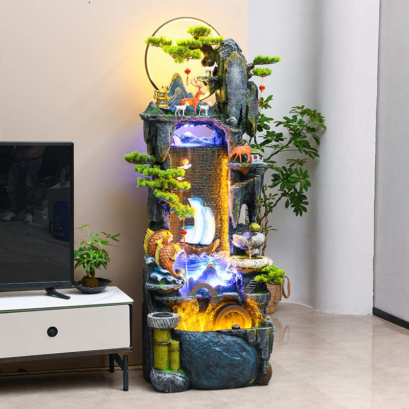 中式流水循环喷泉落地摆件客厅酒店大堂公司阳台招财装饰品