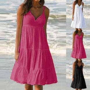 collar patchwork dress Women skirt suspender beach for