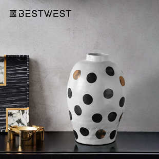 Best 瓷器 west 大号波点艺术大肚陶瓷花瓶摆件家居样板间客厅软装