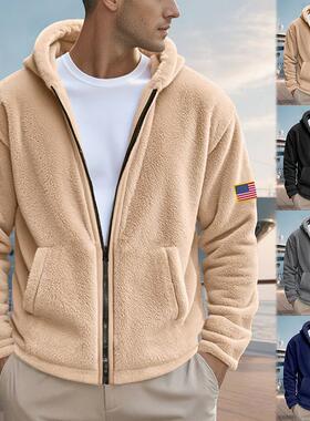 Logo double-sided Arctic fleece men's zipper hooded