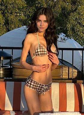 Tropical Plaid Ruffled Bikini Set for Women  Hangover Neck