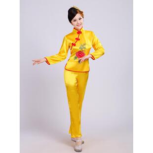 新款新款广场舞服红色秧歌腰鼓舞蹈服装中老年表演服民族舞蹈服