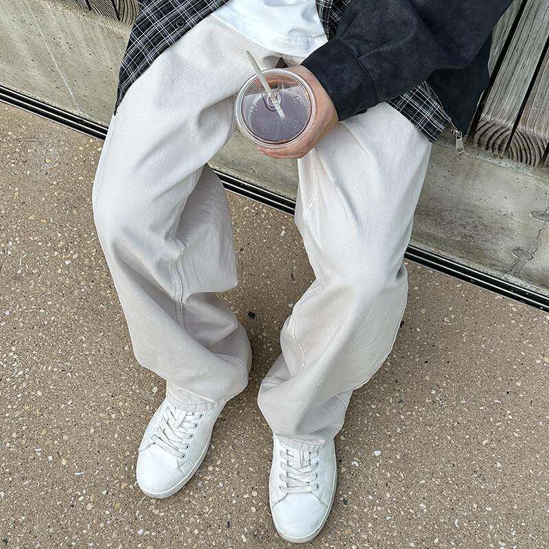 灰色牛仔裤春秋款男生宽松直筒简约垂感长裤日系秋季慵懒风裤子