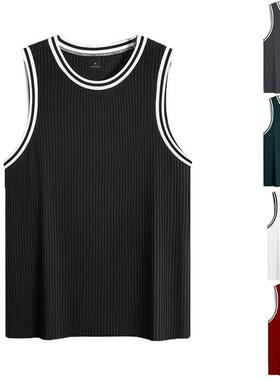 Men's Ribbed Trim Striped Tank Top Slim Fit Sleeveless