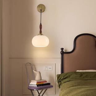 奶油中古风床头小吊灯感日式玄关过道壁灯复古主卧室垂线吊灯