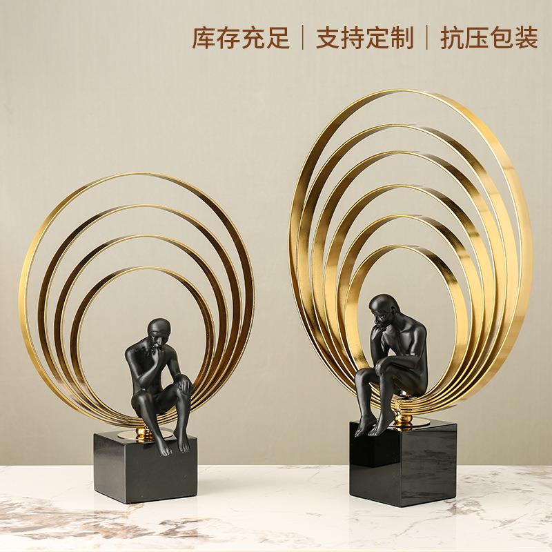 创意金属大理石工艺品摆件现代简约样板房玄关电视柜家居饰品摆件