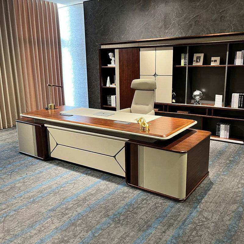 新中式办公桌实木老板桌椅组合复古风高端总裁董事长办公室大班台