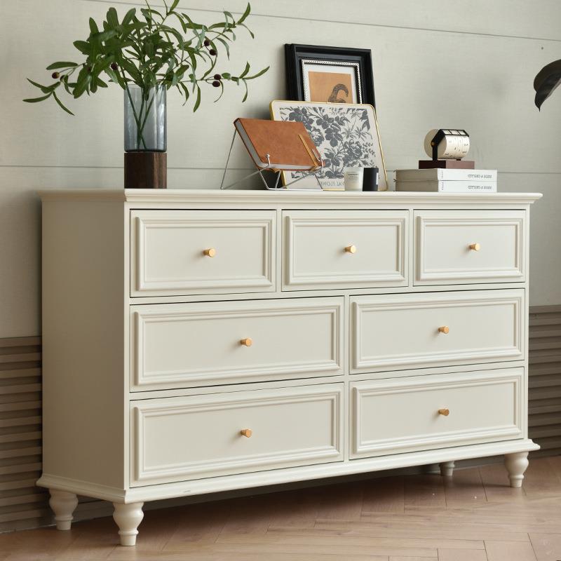 美式全实木客厅边柜白色靠墙抽屉储物收纳柜乡村田园风卧室七斗柜