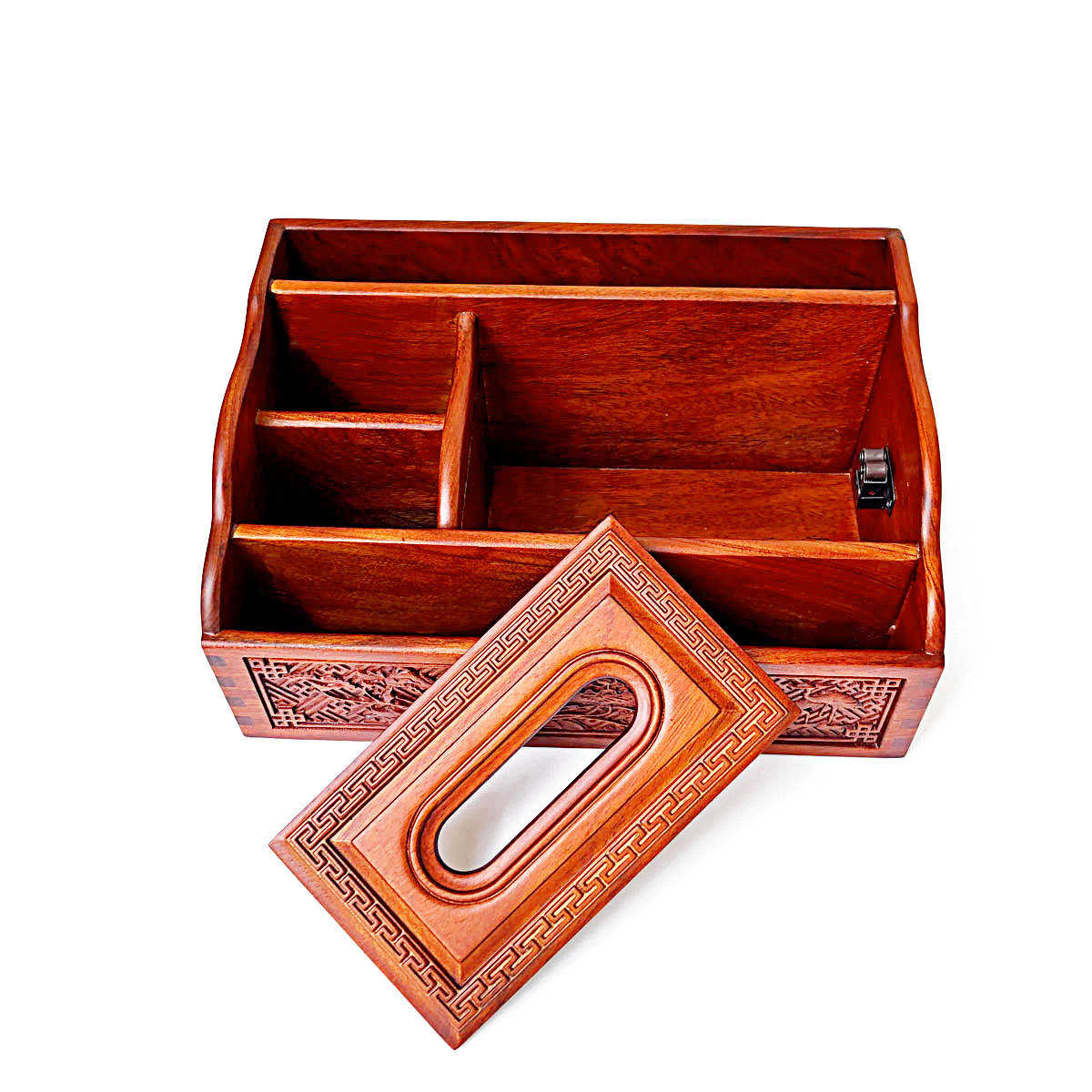 花梨木雕刻纸巾盒多功能办公室客厅抽纸盒中式复古红木遥控器收纳