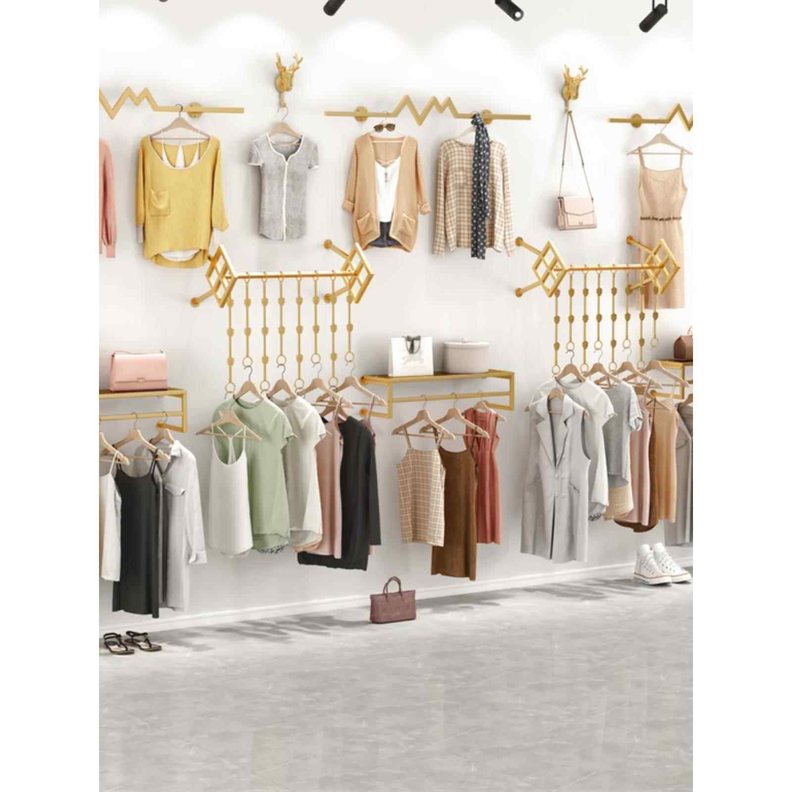 服装店展示架上墙金色男女装壁挂式挂衣架童装货架正挂侧挂组合架