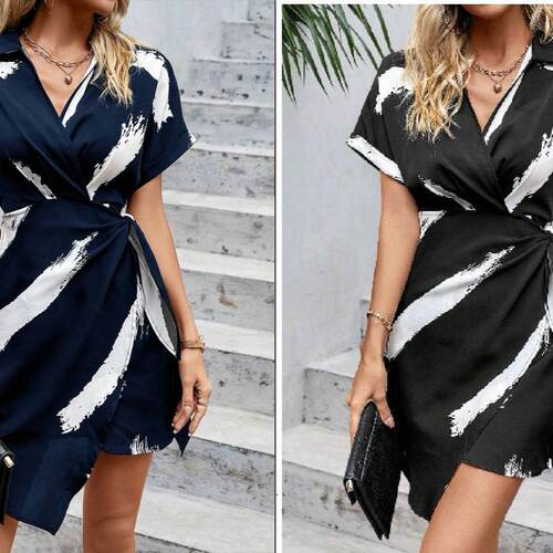 Women's Wrap Short Sleeve Fitted Dress Elegant Casual Dress