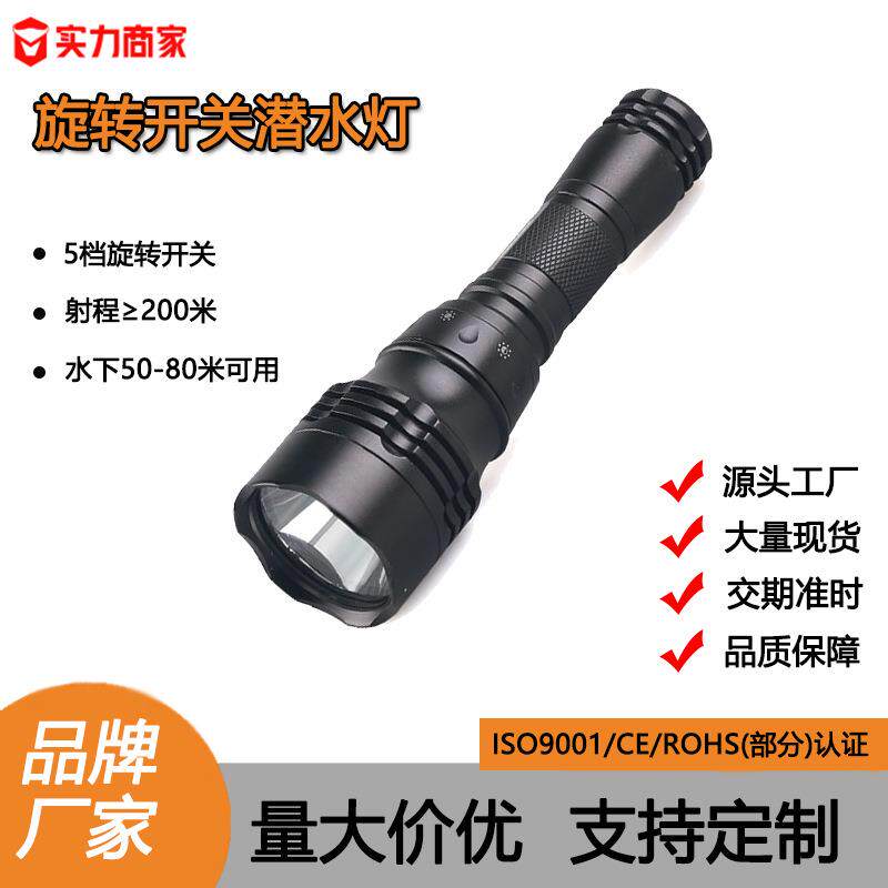 热销铝合金led潜水手电筒大功率10W水下专用照明灯T6L2灯珠