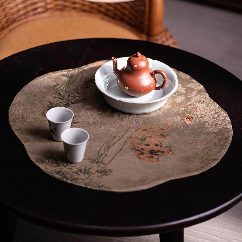 香云纱茶席新中式禅意复古桌旗布茶桌隔热如意垫茶托茶垫茶道配件
