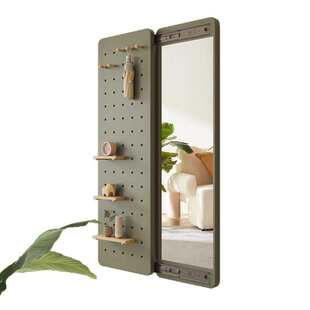 洞洞板穿衣镜壁挂玄关处隐形可关闭推拉实木材质家用全身试衣好帮