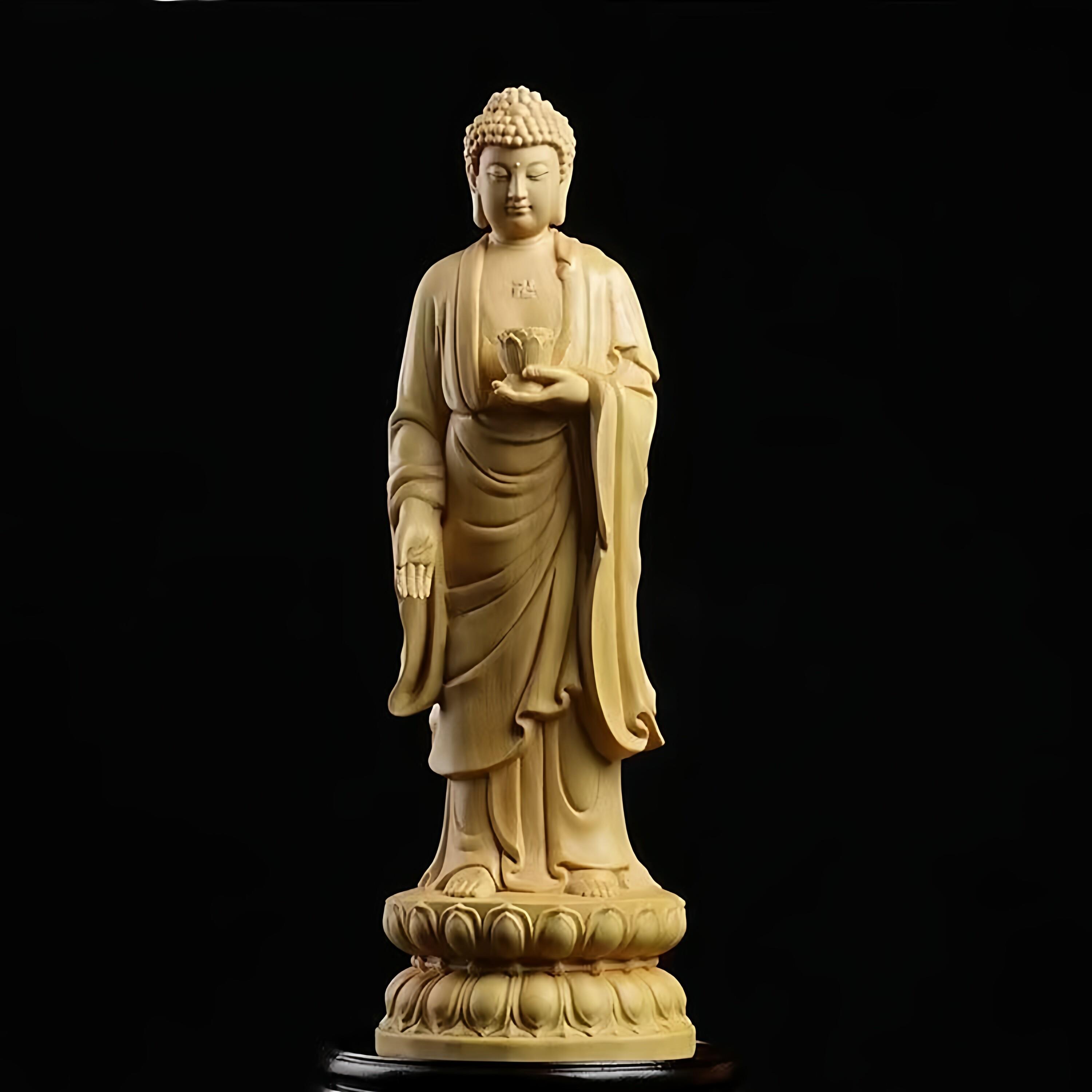 黄杨木雕释迦摩尼阿弥陀佛像西方三圣实木雕刻家居工艺礼品摆饰如
