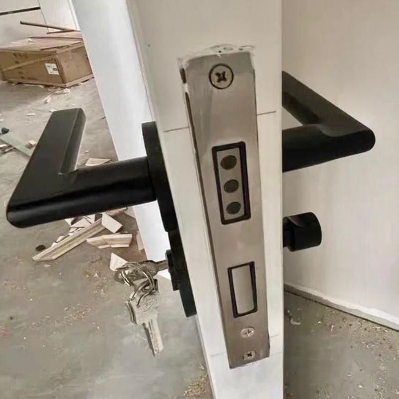 门锁分体手柄家用黑色锁芯锁静音磁吸锁美式锁具门把手门拉手室.