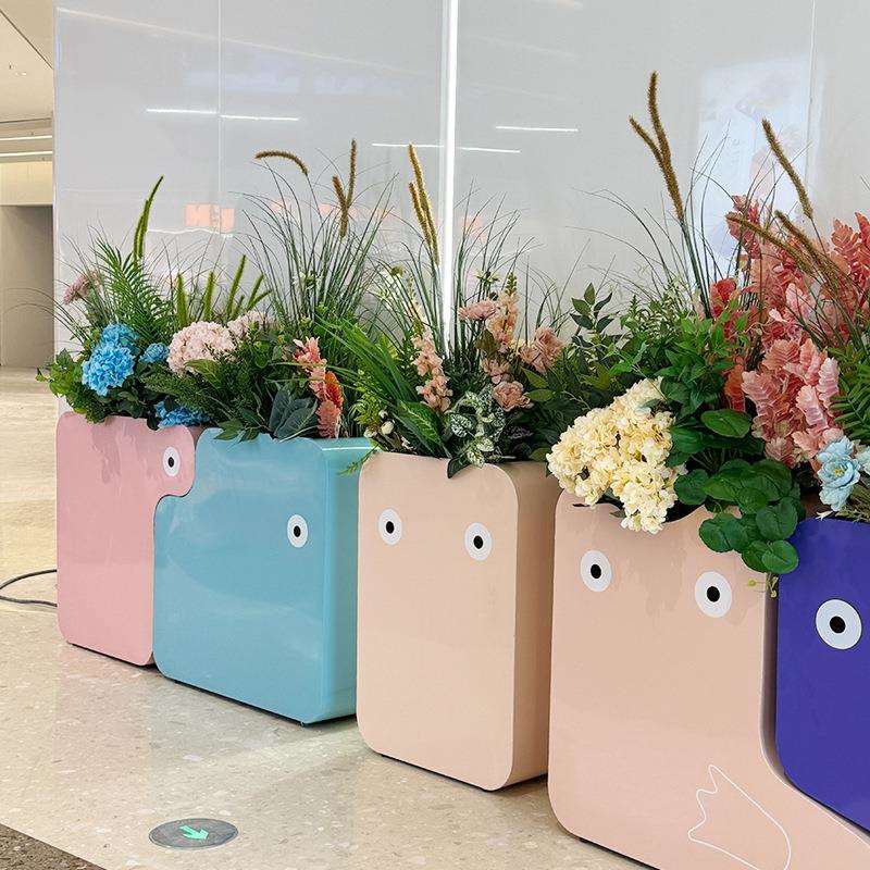 网红风花箱造景植物商场仿真绿植隔断休闲区插花摆件幼儿园假花草