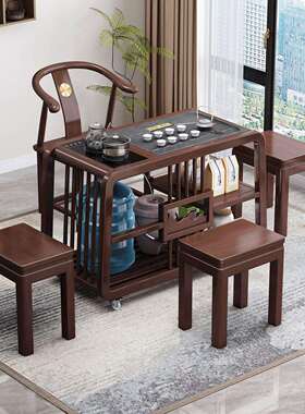 新中式可移茶桌茶椅组合实动木小茶台阳茶具VIJ台盘烧水壶一体茶