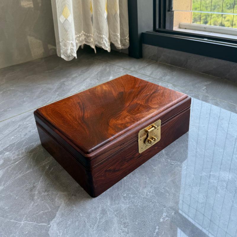 红木首饰盒缅甸花梨木收纳盒实木饰品盒珠宝盒带锁收纳盒大果紫檀