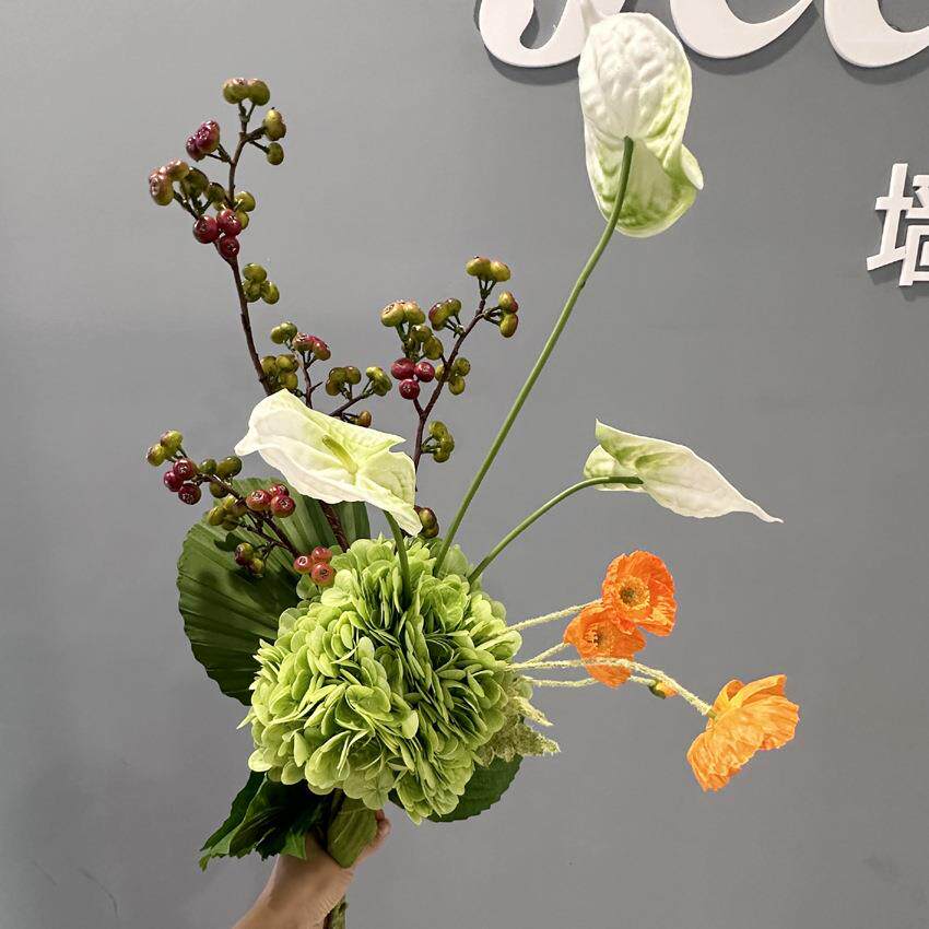 清晰色系仿真花束茶几桌面花瓶插花装饰样板间软装质感线条花束