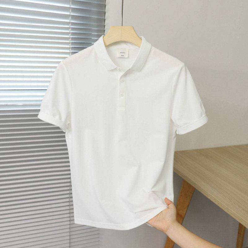 白色Polo衫男士短袖2025夏季薄款新款高级感翻领时尚商务修身T恤