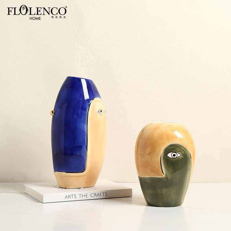 新中式简约手绘拼色智慧眼陶瓷花瓶样板间别墅书柜创意干花器摆件,特色手工艺,其他特色工艺品,淘宝优惠券,粉丝福利购,淘宝优惠卷