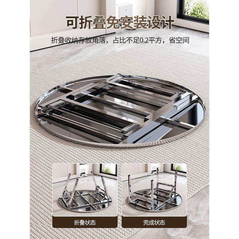 不锈钢桌子特厚可折叠圆桌摆摊烧烤吃饭家用大排挡不锈钢桌子圆形