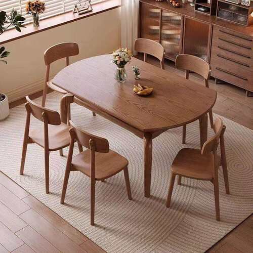 白蜡实木北欧餐桌家用伸缩小户型组合简约现代方圆折叠两用饭桌