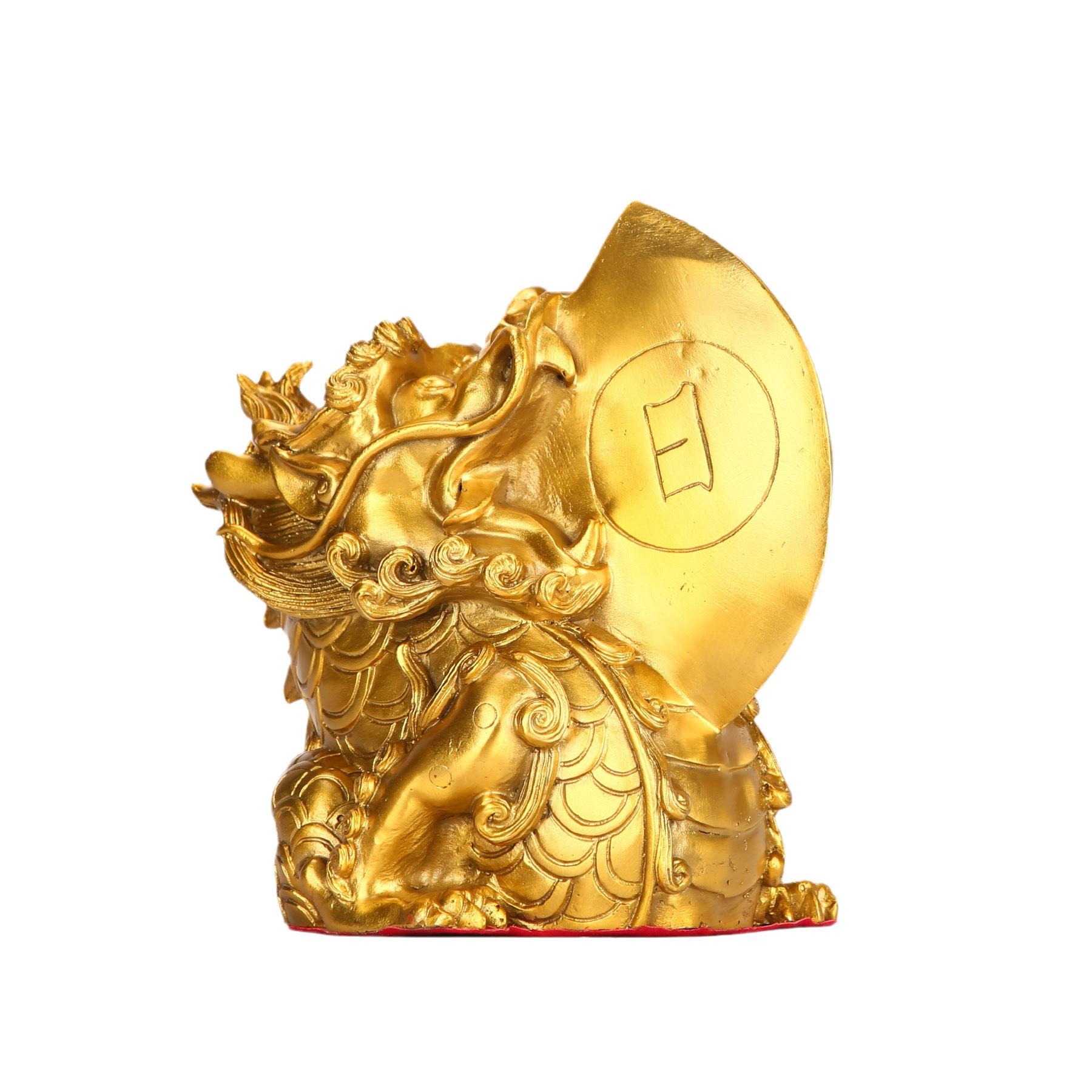 黄铜日月神兽睚眦摆件龙斧子黄铜大小号睚眦神兽招财进宝风水摆件